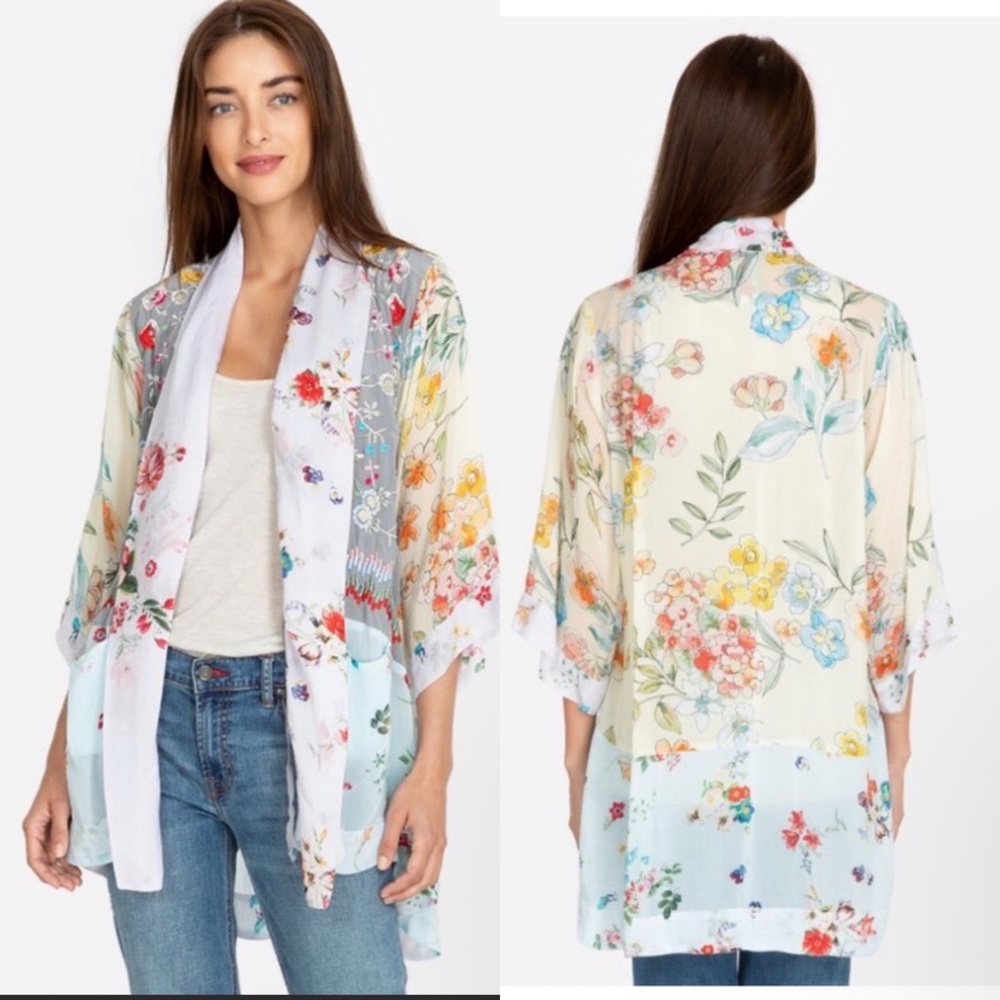 Johnny Was Pastel Floral Embroidery Silk Kimono Size Small - Picture 2 of 5